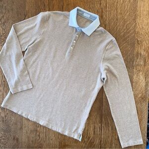 Brunello Cucinelli Beige Polo Sweater with White Collar